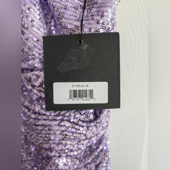 Mac Duggal Gathered Sequined Halter Gown- Lilac - Picture 7 of 11